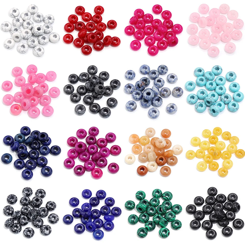 6Pcs Natural Stone Big Hole Abacus Beads Charms Agates Tiger Eye Amethysts Handmade Spacer Beads DIY Clothing Crafts Accessories