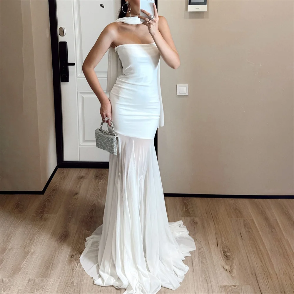 ROYET Strapless Tulle Pleat Floor Length Long Ball Evening Dress Sweep Train Sleeveless Formal Prom Gown New Customized