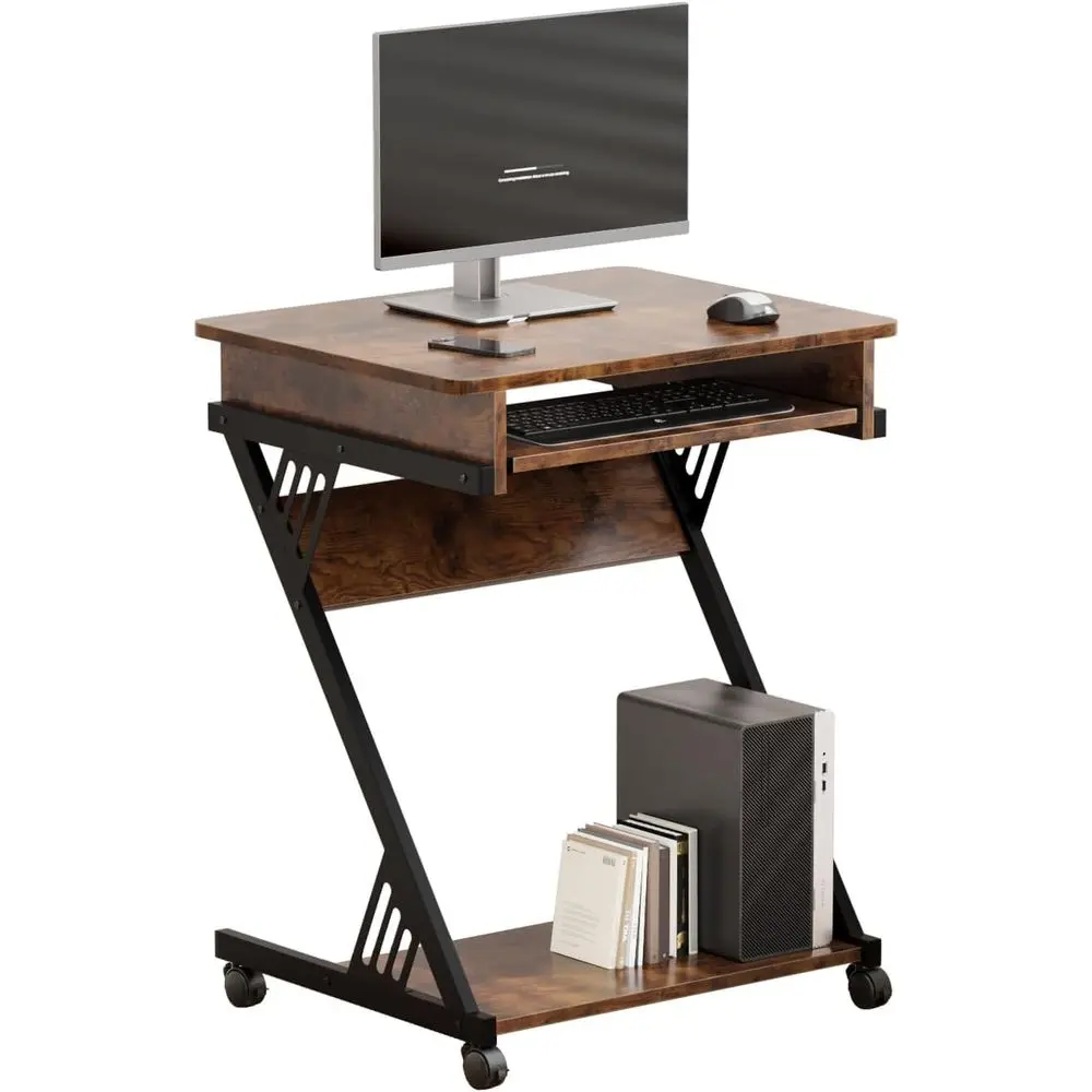 

24-Inch Small Computer Desk, 30-Inch Tall With Ders, Desk With Wheels or Gaming, Bedroom, Home, Oice - Brown