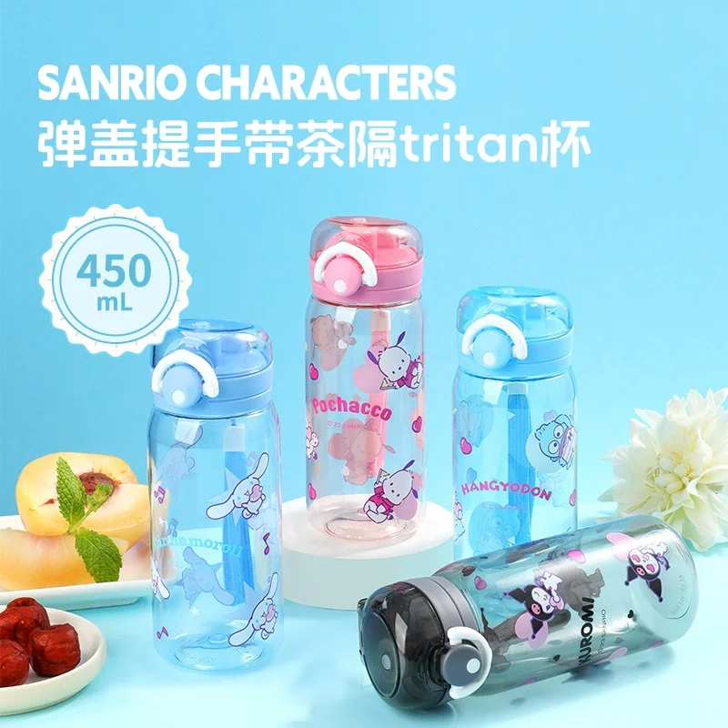 

MINISO Sanrio 450ml Tritan Water Bottle Push-Open Lid Heat-Resistant Aesthetic Kawaii Cup for Girls Women Travel Office