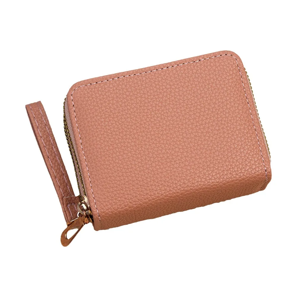 Double Zipper Coin Purse Multi Card Slots Accordion Interior Card Holder Wallet Zip Coin Pocket Wrist Strap Zip Around Wallet