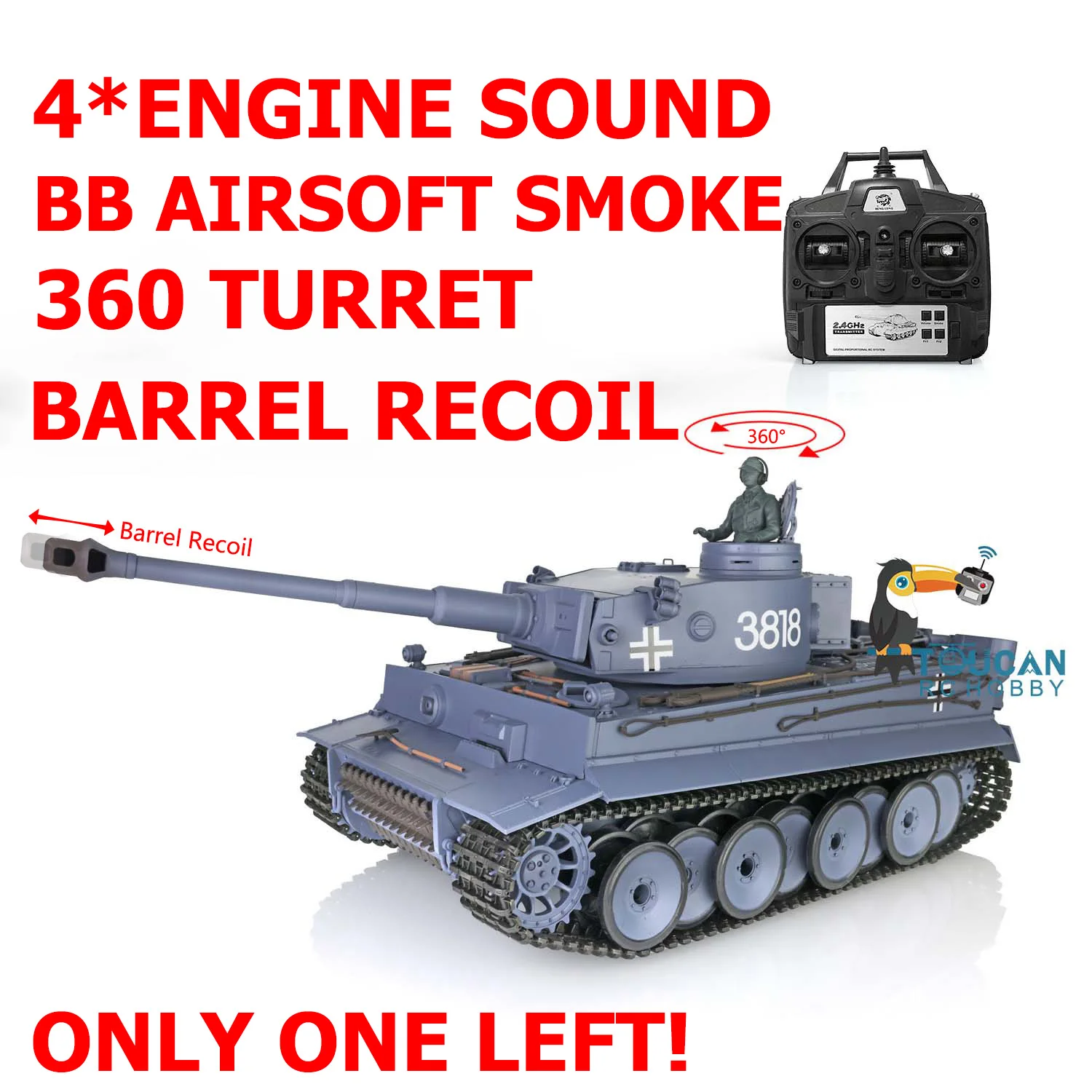 Maßgeschneidertes Heng Long 1/16 RC Panzer Tiger I Funkgesteuertes Auto 2,4 GHz 360 °   Turret Barrel Recoil Boy Toys