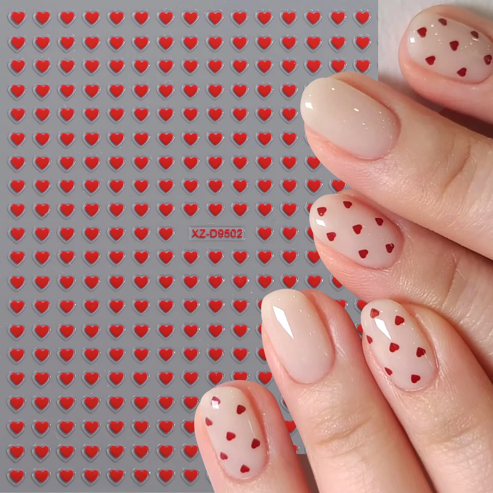 8pcs 3D 2mm Hearts Nail Stickers 8-Color Little Dot Love Heart Nail Decals Self-Adhesive Slider Valentine Manicure Decorations