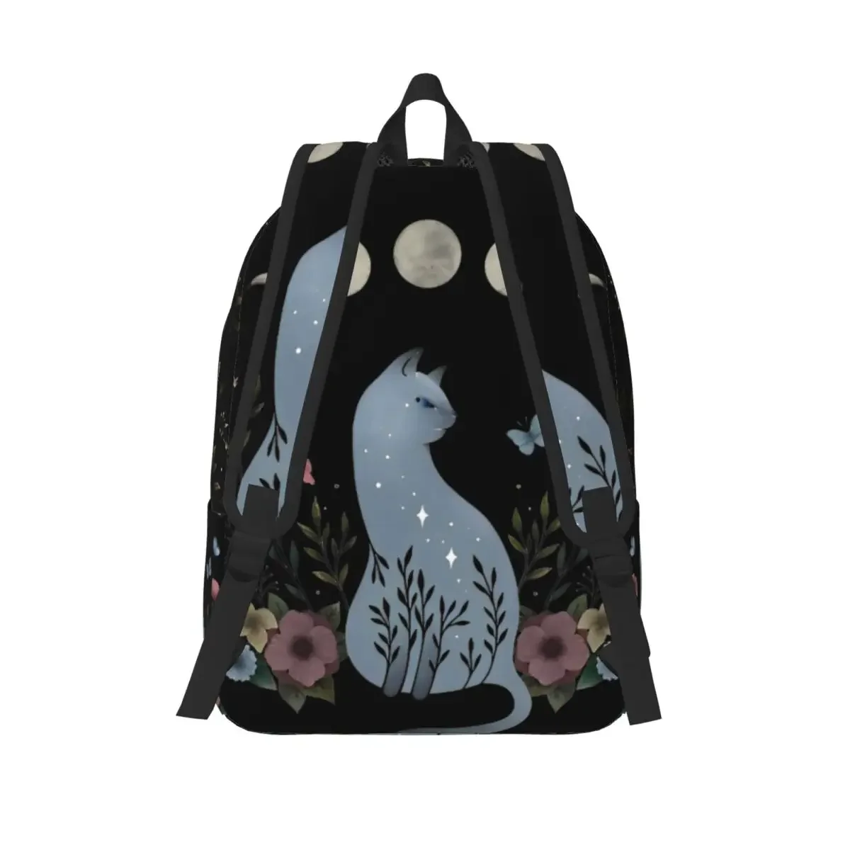 Moonlit Garden Cat On The Hill Sac à dos Sports School Business Moonlight Boho Floral Sac à dos pour homme et femme Sac à bandou
