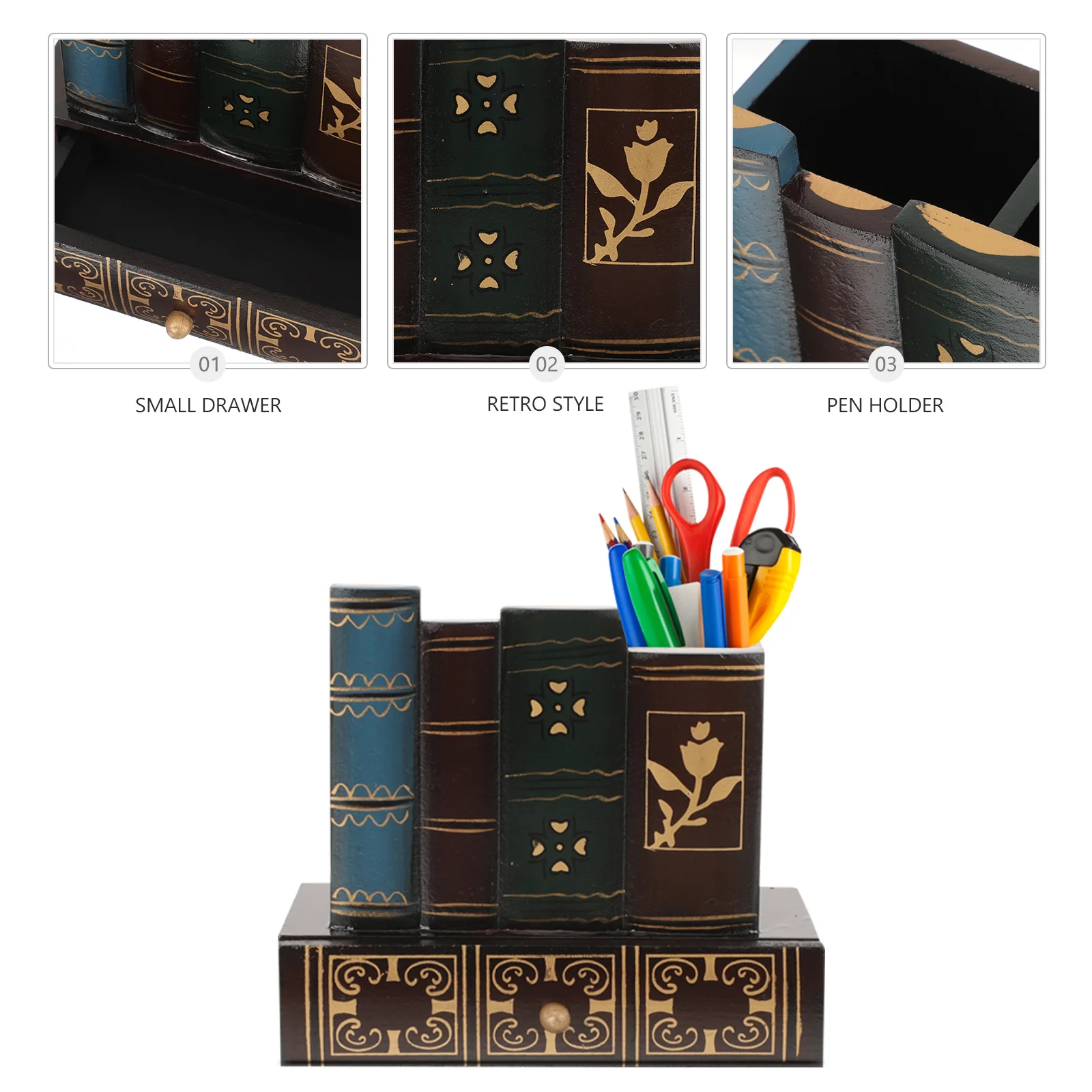 

Exquisite Retro Pen Cup Multi Purpose Stationery Storage Box Break Resistant Decorative Desktop Organizer Pen Holder