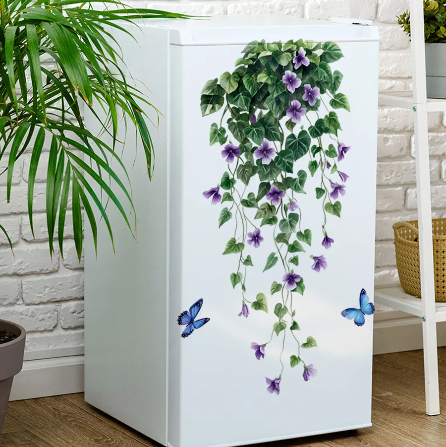 Removable Watercolor Wisteria Butterfly Refrigerator Magnets Adhesive Wall Decals for Home Appliance Decor DIY Art