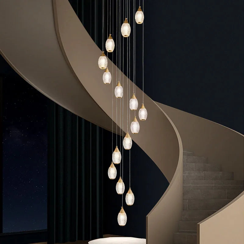 Chandelier Staircase Modern Pendant Luster Ceiling Light of Duplex Villa Living Room Suspension Chandeliers LED