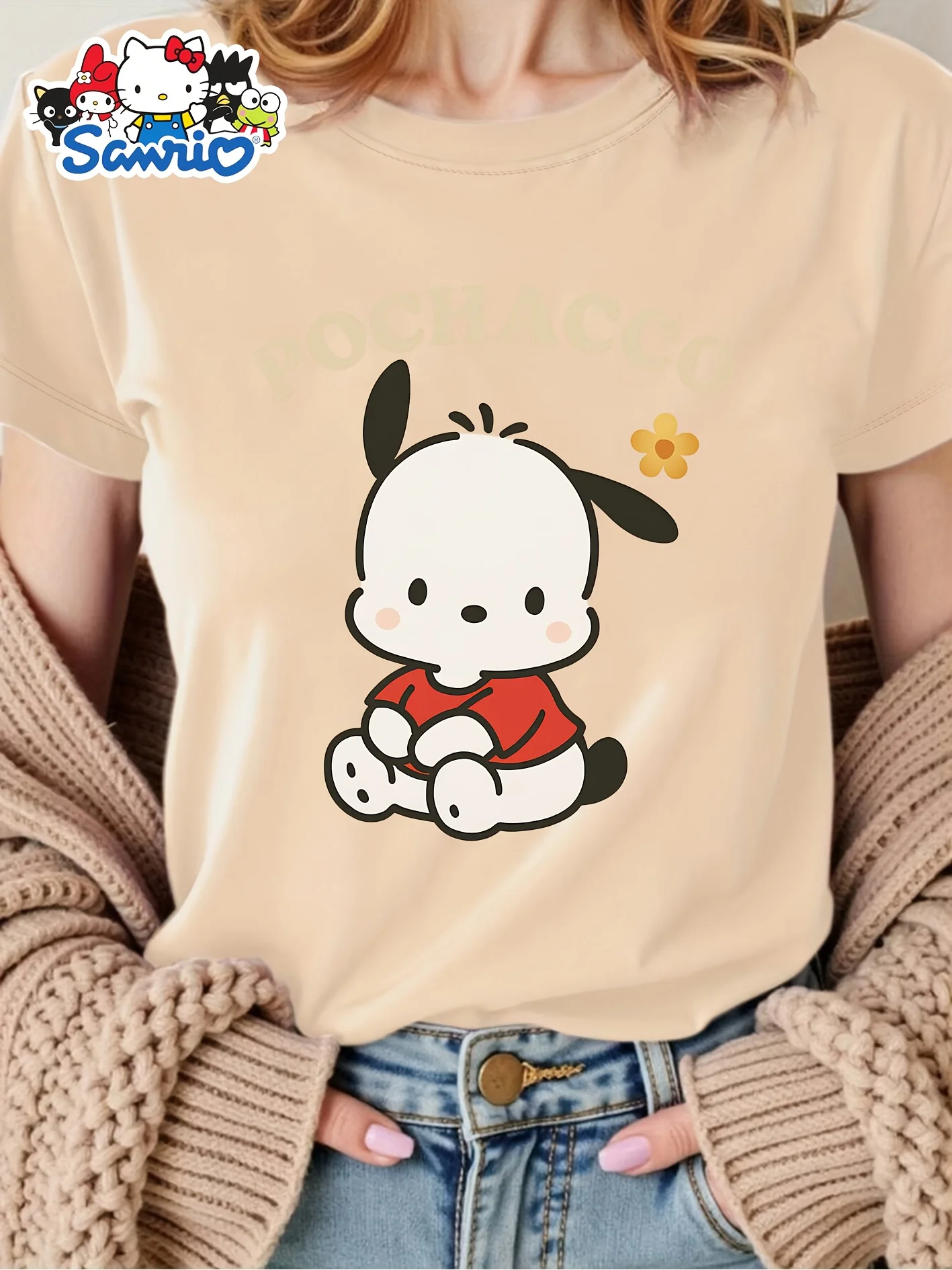

Sanrio Pochacco Women's T-shirt - Cute Sitting Pattern Short Sleeve Fashion Casual Sports