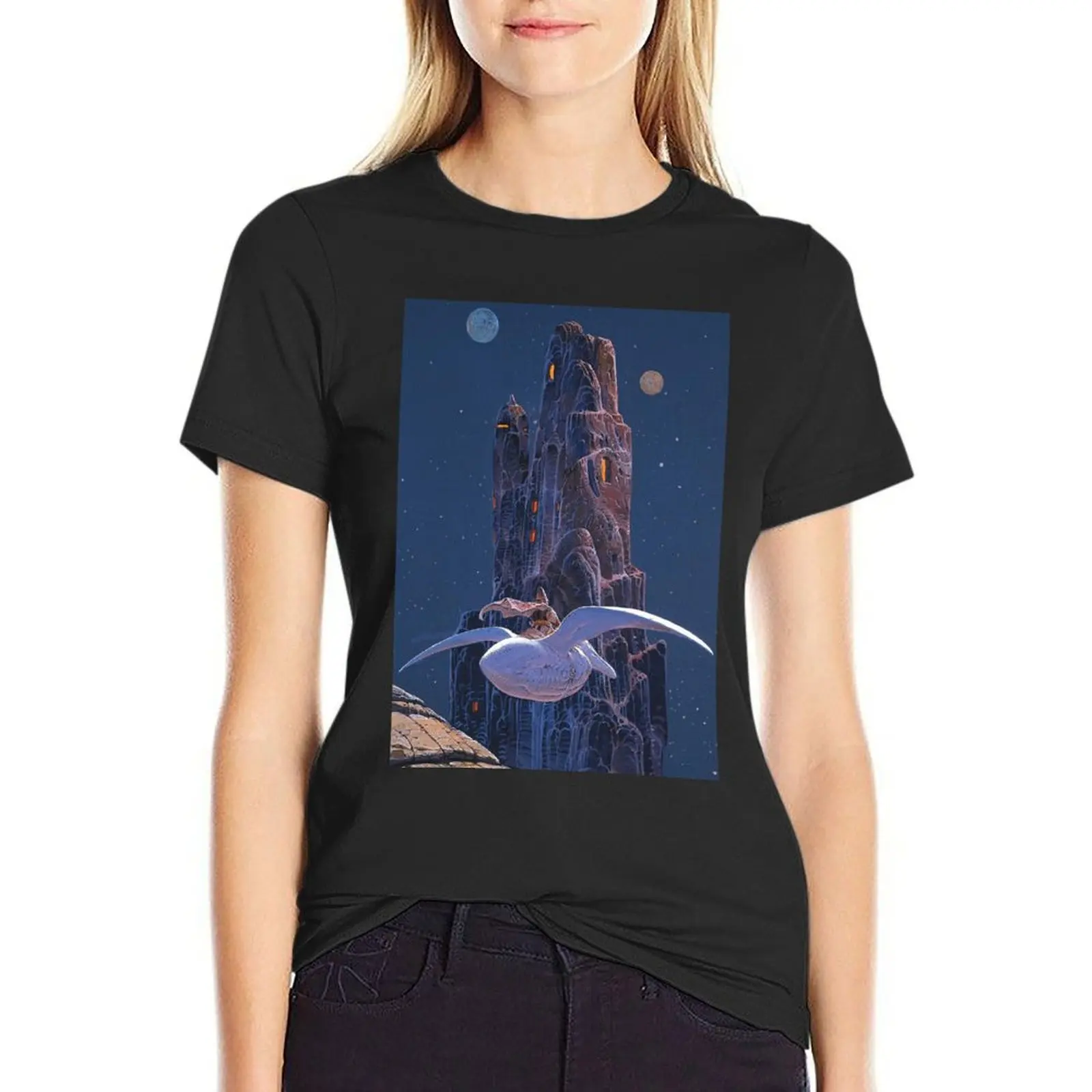 moebius, arzach, poster, night, mountain, rock city, seagull, moon, stars, comic, french comic, jean giroud T-Shirt