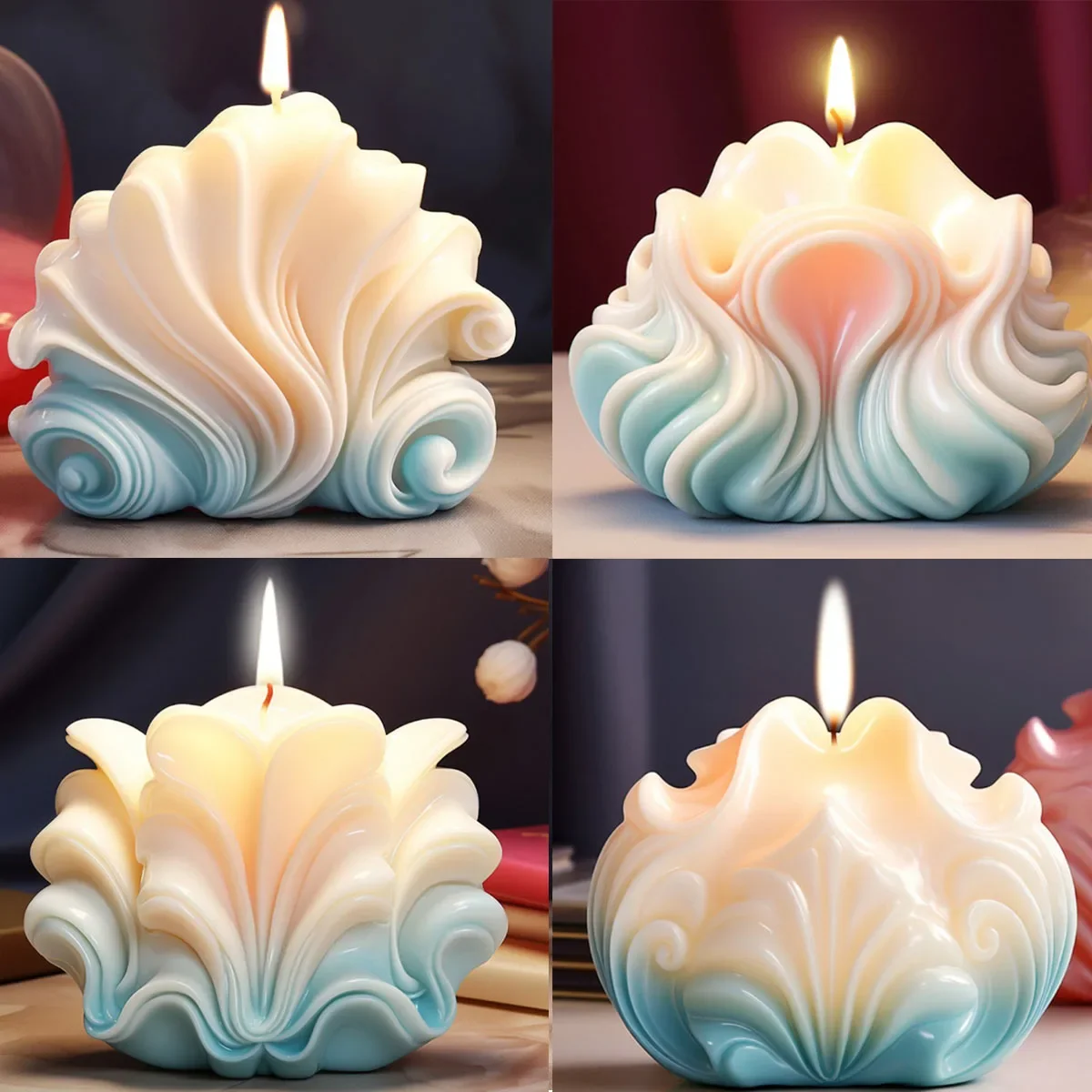 Große Ozeanmuschel-Kerzenform aus Silikon, Wellenmuster-Muschelform für Aromatherapie-Seife und Harz, Dekoration, Handgemachtes Geschenk