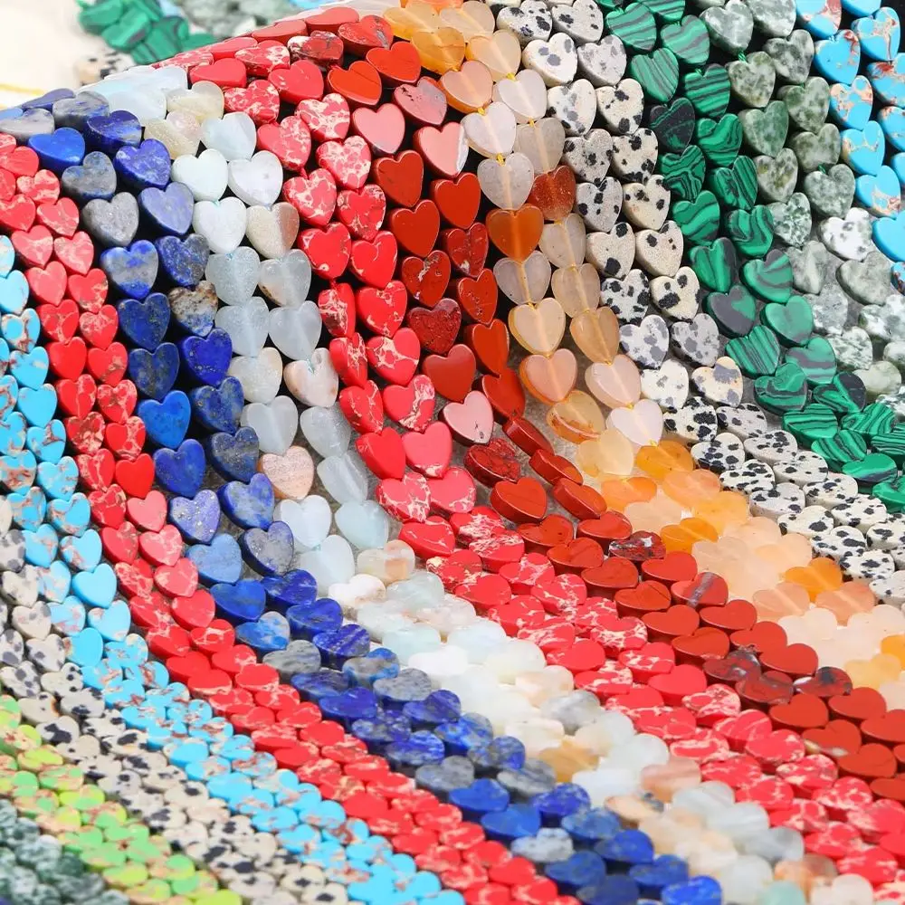 6mm 34-35pcs 1/2 Strand Multi Color Natural Stone Flat Heart Shape Loose BeadsFor DIY Bracelet Necklace Handmade Jewelry Making
