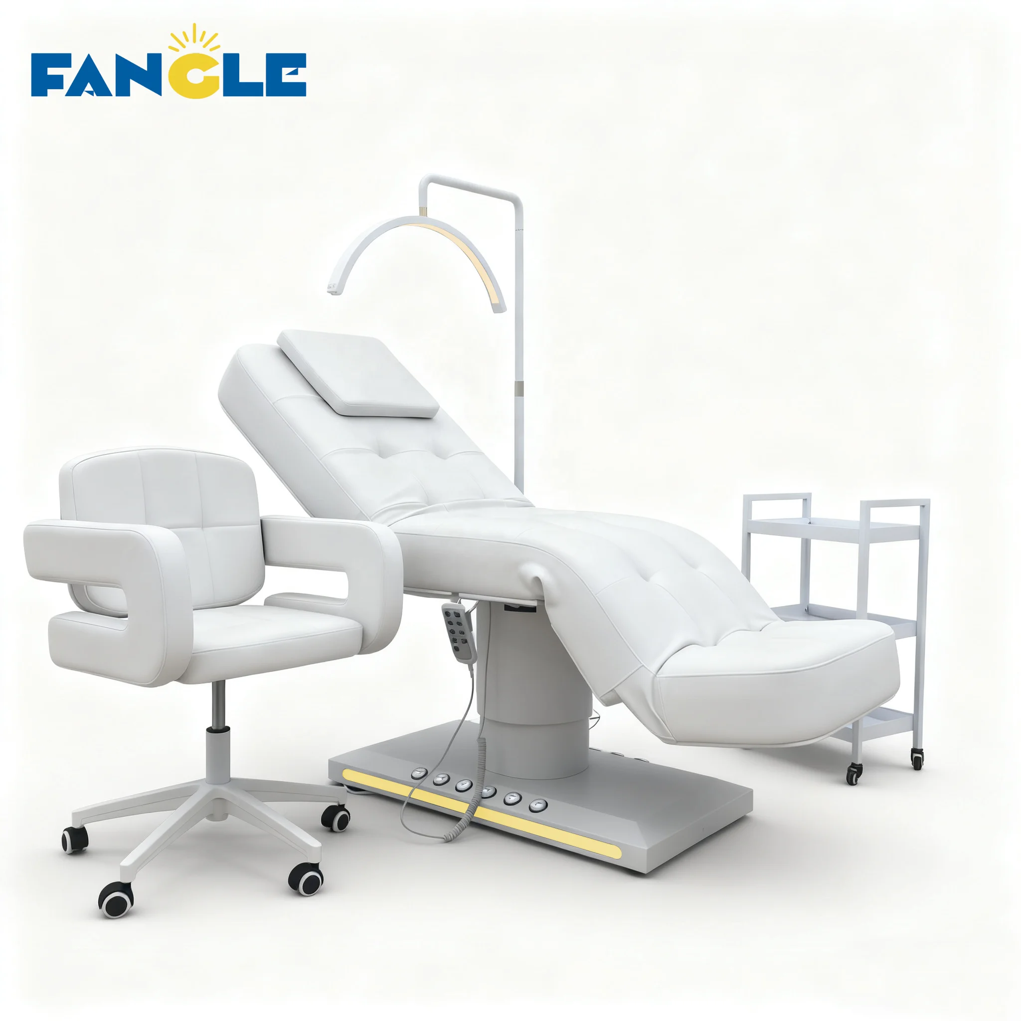 Luxury White Electric Massage Table Bed 3 Motors Lash Bed Adjustable Cosmetic Treatment Medical Beauty Bed Set