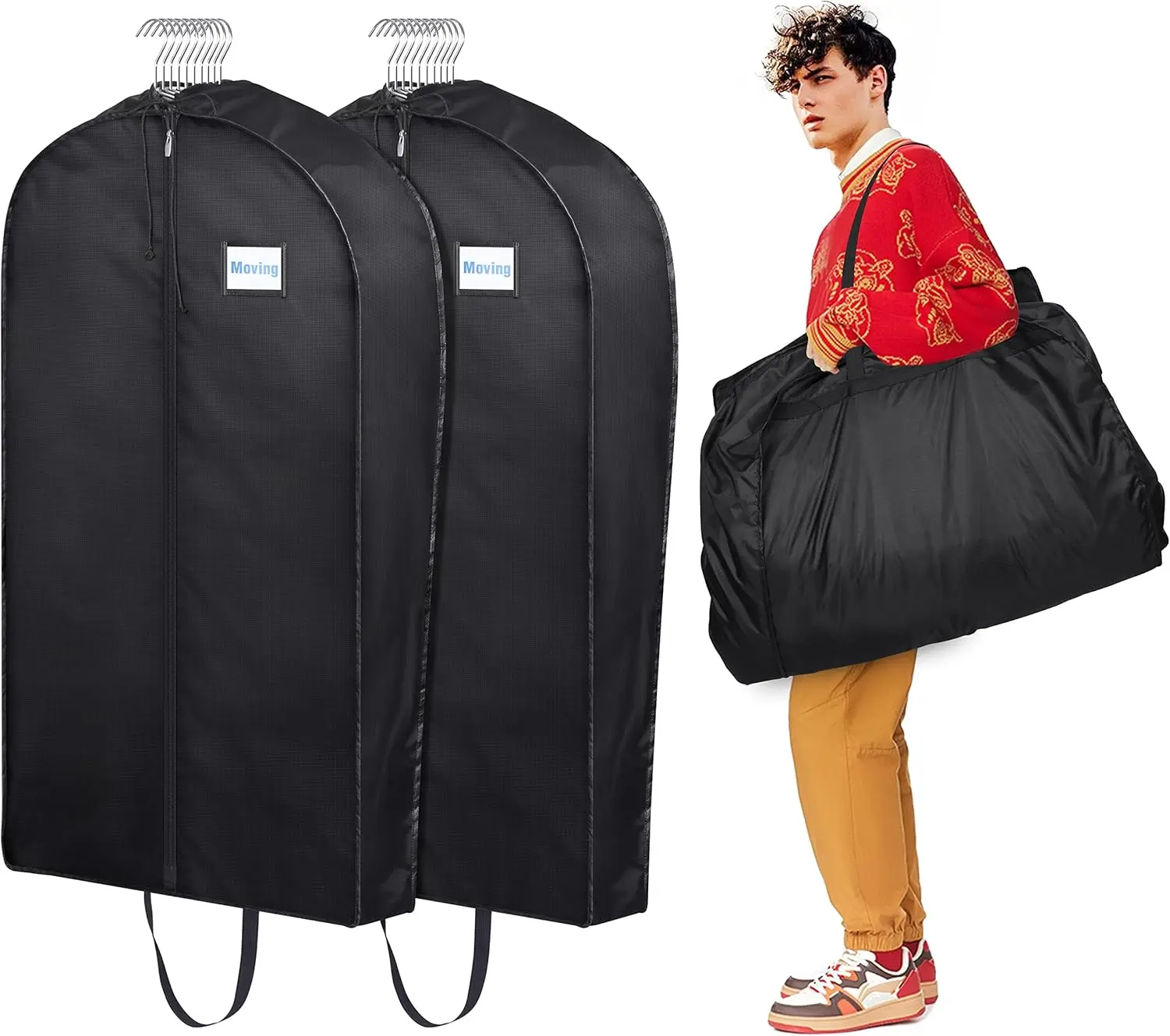 

Heavy Duty Garment Bags for Travel & Moving, Large Capacity Hanging Clothes Bag for 20 Shirts, Waterproof Fabric Suit Covers, 2 Pack, 43 Inch