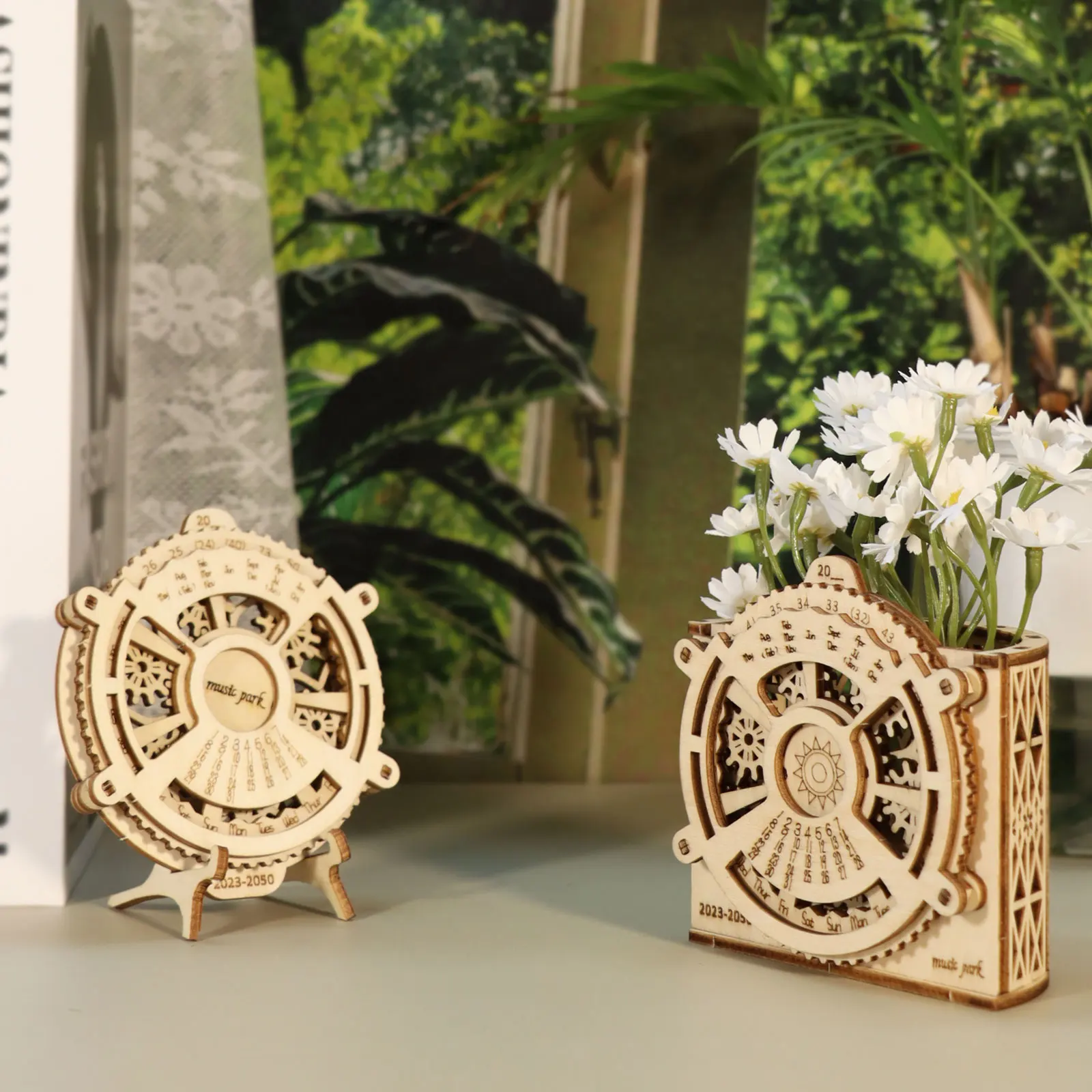2pcs 3D Wooden Puzzle Perpetual Calendar Mechanical Gears Toy Building Set Brain Teaser Games Engineering Toys model kits