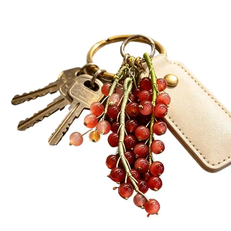Modischer handgewebter Trauben-Perlen-Schlüsselanhänger, Trauben-Charm, simulierter Frucht-Schlüsselanhänger, Perlen-Taschenanhänger, Taschen-Hängeornament – Detail 5