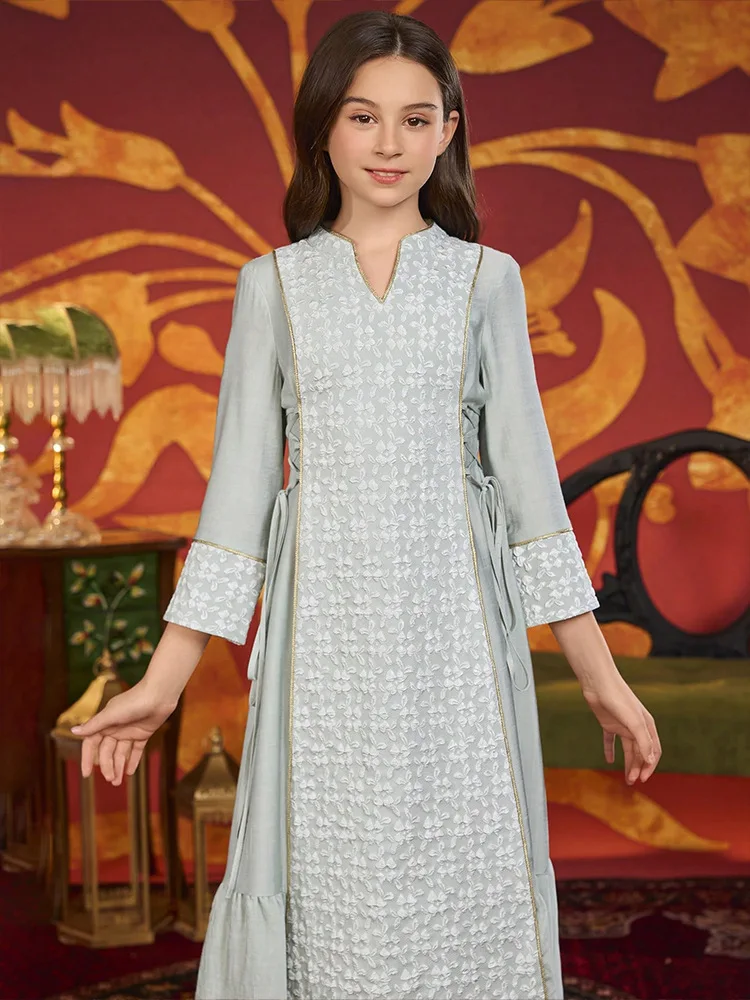 

Ethnic Muslim Kids Girls Abaya Morocco Dress Kaftan Islamic Child Clothes Eid Ramadan Loose Jalabiya Arabic Robe Caftan Dresses