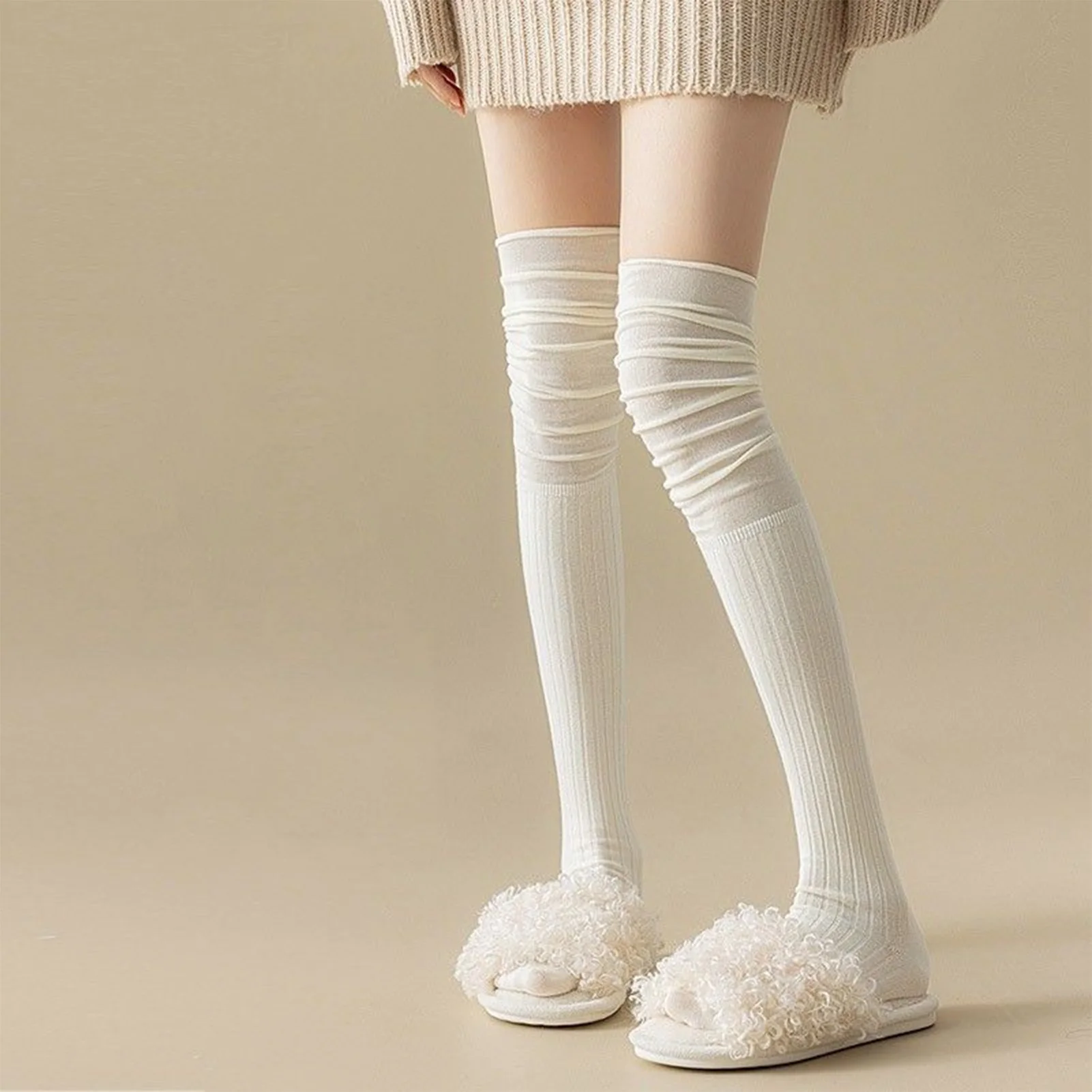 

Summer Thin Over Knee Thigh Socks Fashion Solid Color Comfort Design Stockings for Woman Girls Holiday Clothing