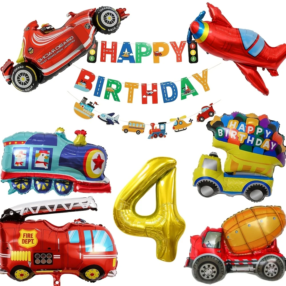Race Car airplane train crane Decoration Balloon Birthday Set 32Inch Number Boys Racing Car Theme Birthday Party Decor Supplies - view 5