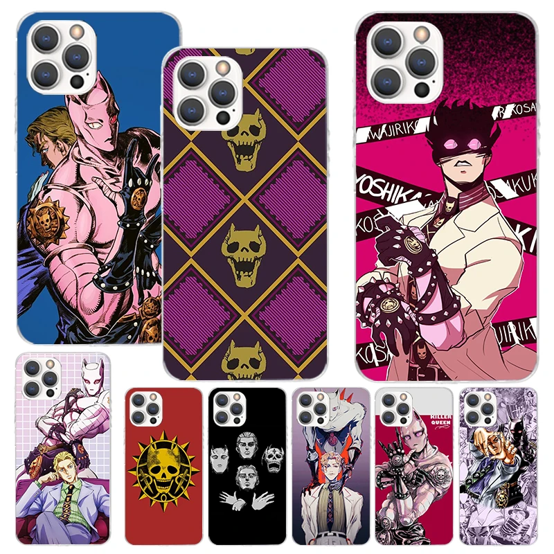 Anime JoJo Killer Queen Print Soft Case for iPhone 11 13 14 Pro Max 15 12 Mini Phone Shell XS XR X SE 7 Plus 8 Pattern Cover