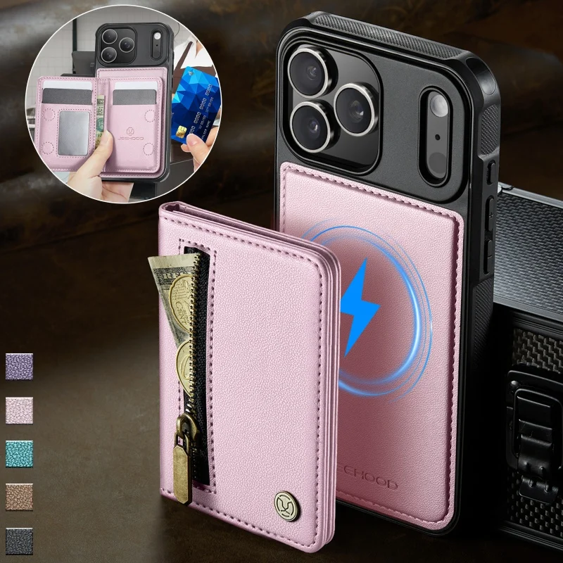 

2 In 1 Detachable Leather Wallet Phone Case for iPhone 17 Air 16E 16 Pro Max 15 Plus 14 13 12 11 Zipper Card Slots Funda Cover