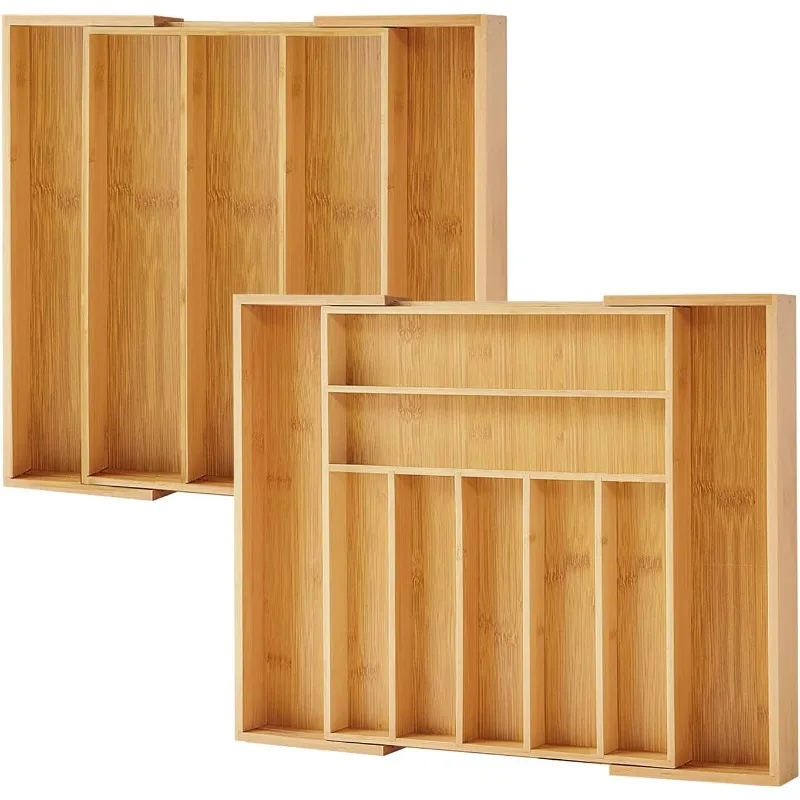 

2-PACK Bamboo Drawer Organizer - Expandable Silverware Organizer & Utensil Drawer Organizer, Cutlery Tray with Dividers