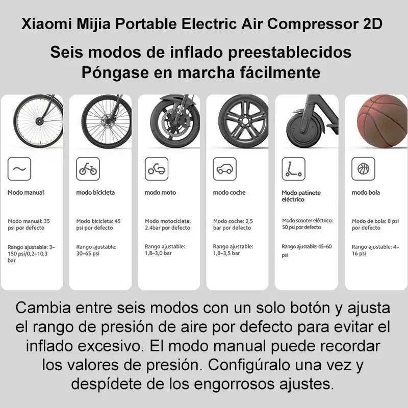 Xiaomi Mijia portátil Compresor de aire 2 / 2D / 2PRO, inflador de detección de presión de neumáticos Digital inteligente, bomba de aire eléctrica portátil 5