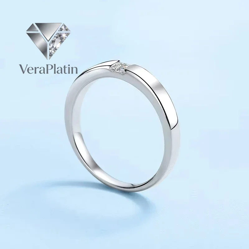 

ВераПлатин Обручальные кольца для влюбленных из белого золота 18 карат, женские и мужские, с муассанитом 0.3 карата, подарок на день рождения для девушки, платина PT950