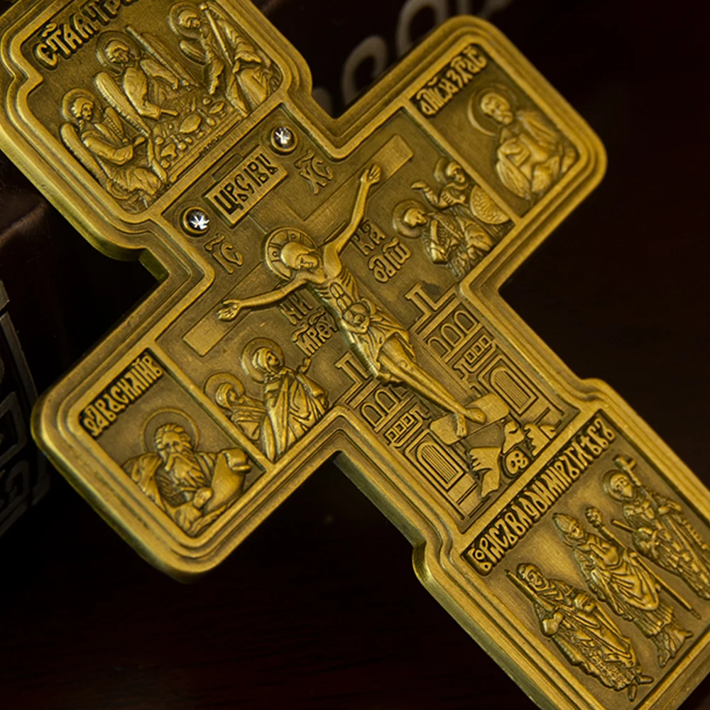 HTISOK Orthodoxe Halskette mit Holzperlenkette, Kruzifix, Goldener Holzrosenkranz, Perlenkette, religiöser Jesus-Gebetsschmuck – Detail 6