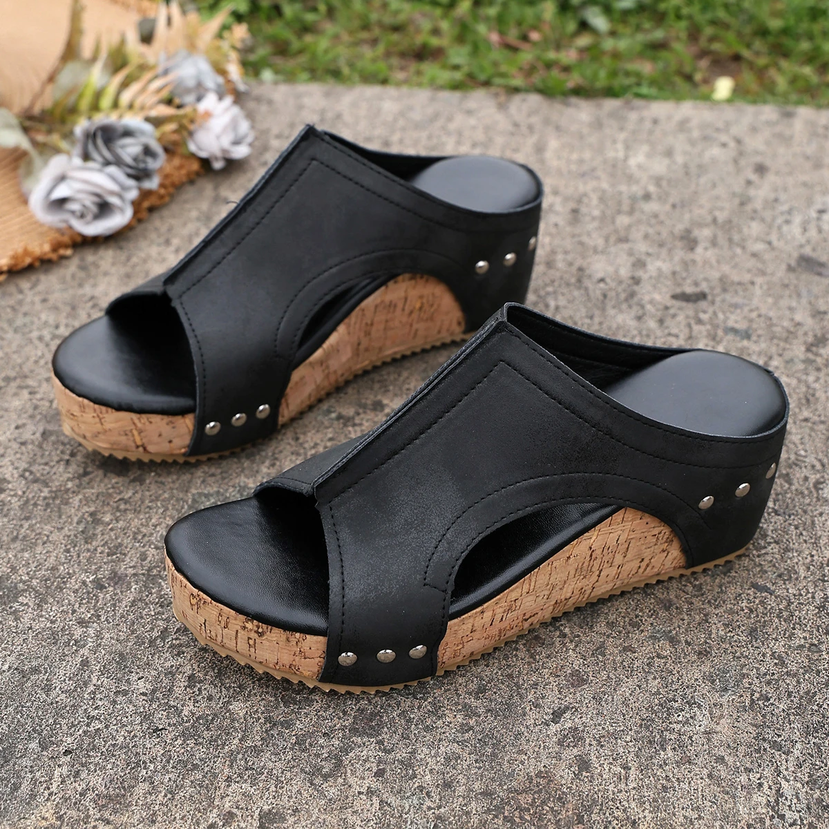 Damensandalen mit hohen Absätzen, Keilabsatz-Sandalen, Plateau-Sandalen für Damen, Sommer-Peep-Toe-Slipper mit Absatz, Sandalias De Mujer – Detail 2