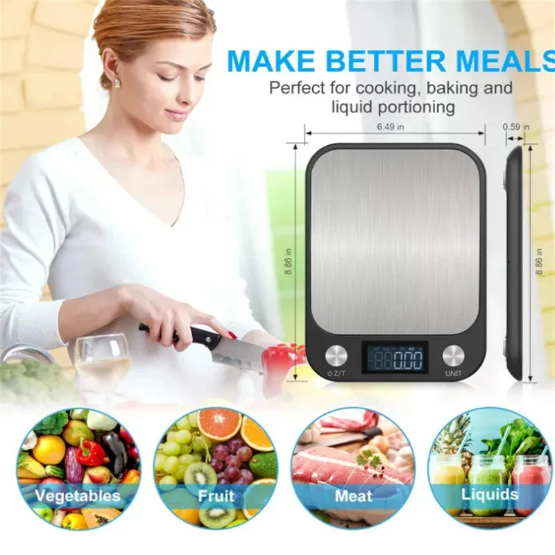 10kg/1g Kitchen Scale Food Scale Stainless Steel Kitchen Scale Waterproof Scale Digital Food Baking Milk Vegetable Weight Scales