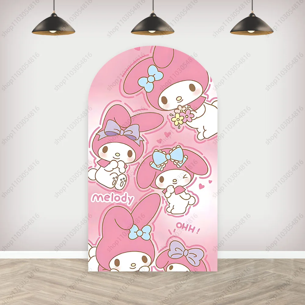 Sanrio My Melody Arch Photo Backdrop Cute Arched Wall Pink Birthday Party Baby Shower Doublesided Photography Background