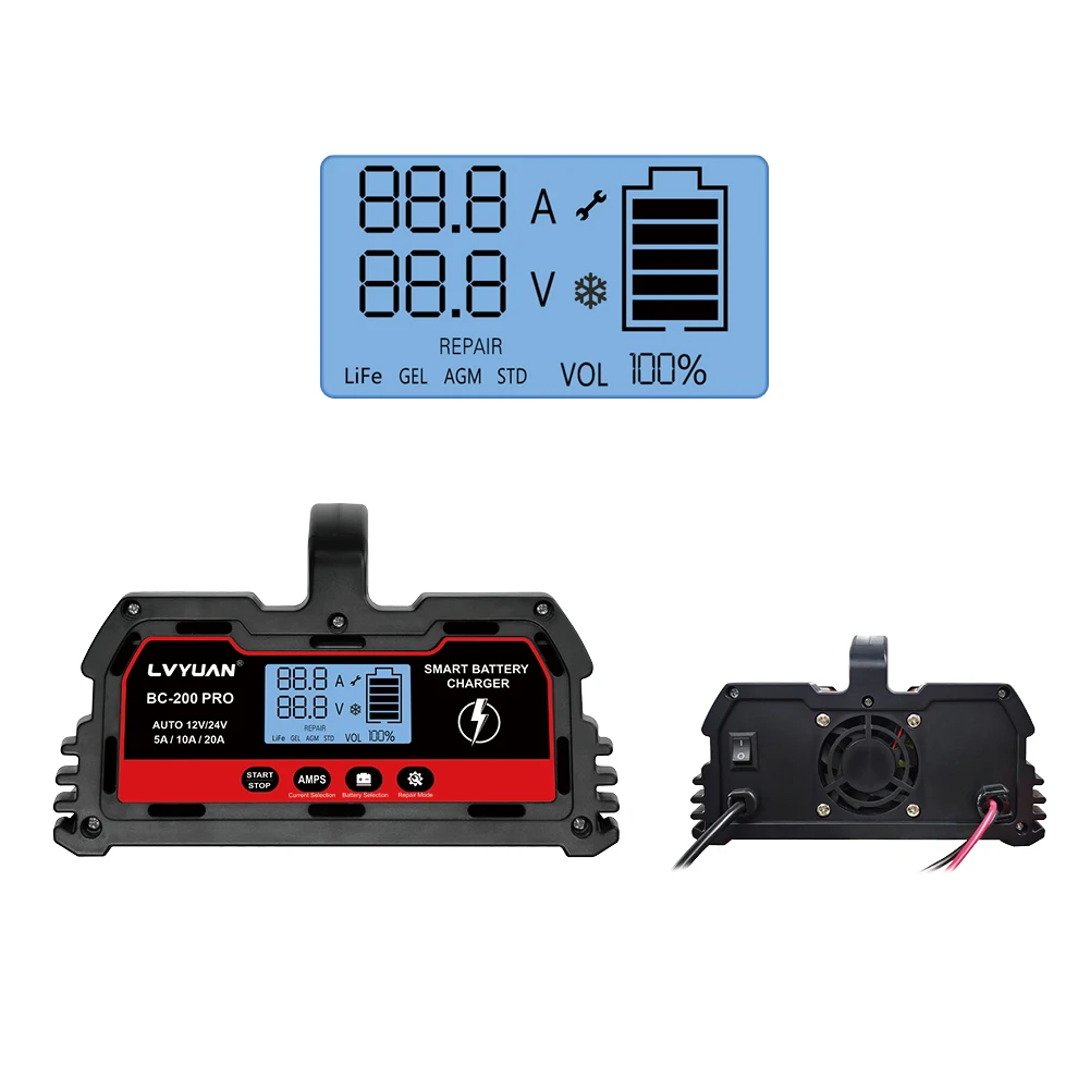 Nabíječka baterií LVYUAN 20A 25A 30A 40A pro 12V 24V olověné baterie/LiFePO4/AGM/STD/gelové/EFB s funkcí pulzní opravy - náhled 6