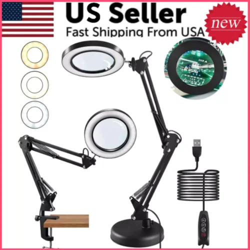 Magnifying Glass Desk Light Magnifier LED Lamp Reading Lamp With Base& Clamp 10X