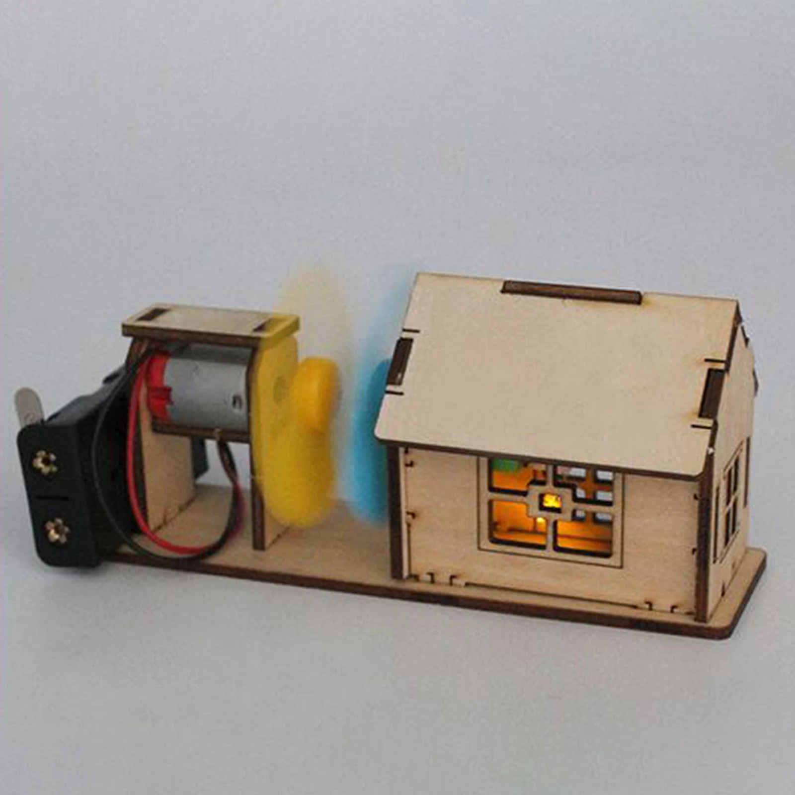 Wooden DIY Wind Turbines Toy Electric Motor with Propellers Fan Leaf Physics Experiment for Children Girls Boys Birthday Gifts