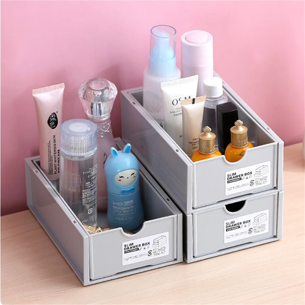 Desktop Drawer Organizer Cosmetic Storage Case Stackable Stationery Storage Shelf Home Office Sundries Organizer