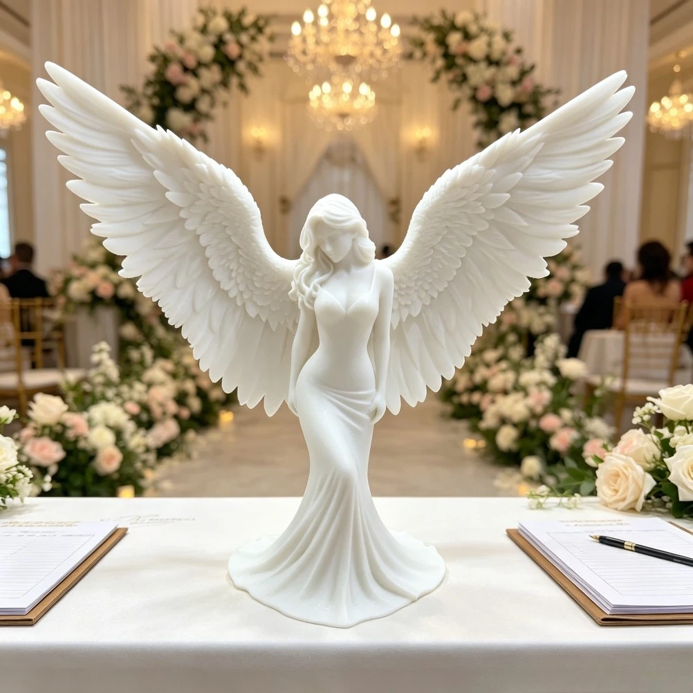 Sculpture d'ange féminin élégante à ailes, impression 3D, figurine gardienne de la paix, robe noble, décoration d'art spirituel pour bureau et maison, cadeau