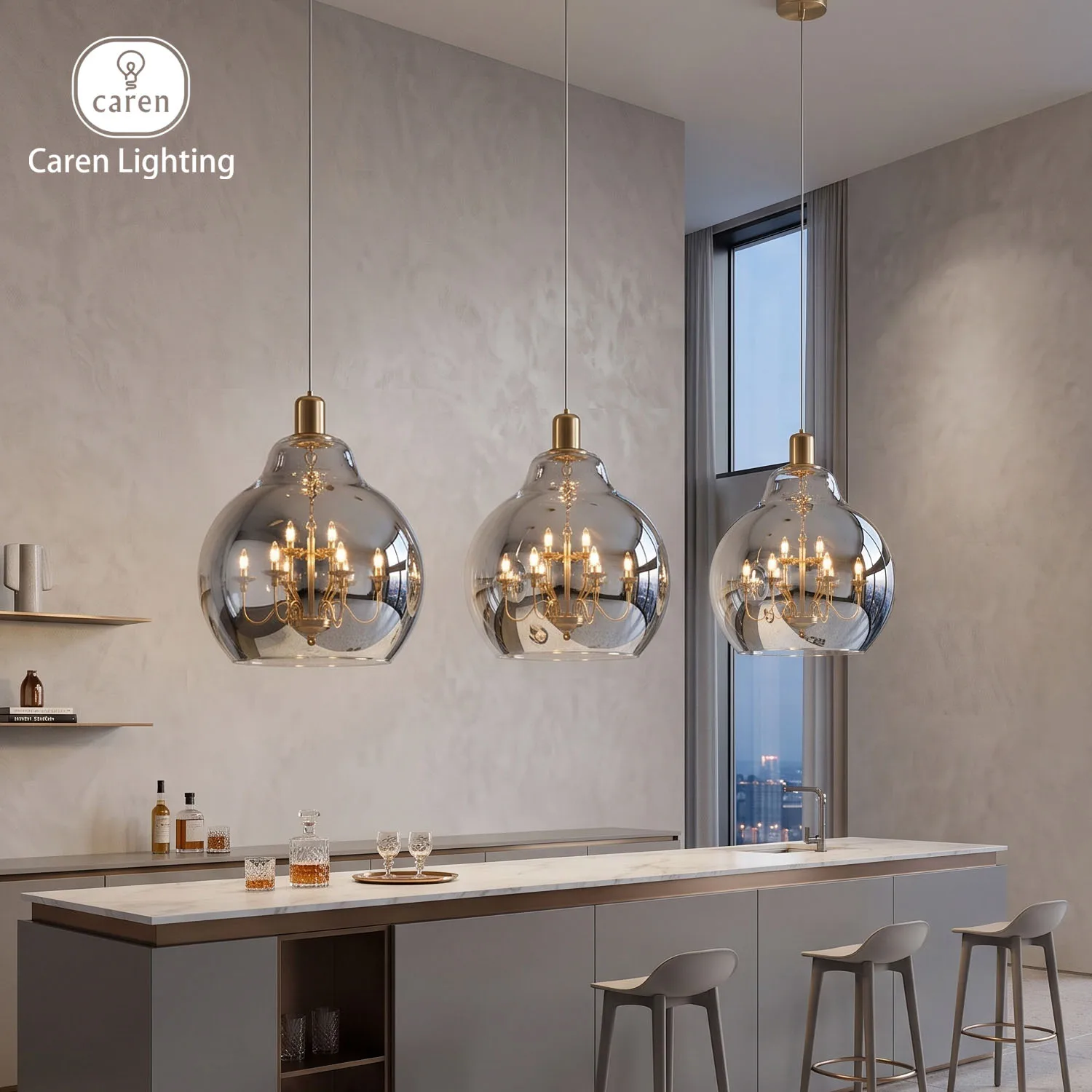 Caren Crystal Dreamy Light Giant Chandelier Black Electroplated Transparent Glass King Edison Ghost Hand-Blown Pendant Light