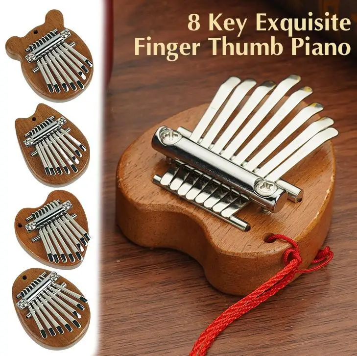 Mini Wooden Finger Piano 8-tone Kalimba Hand Piano Christmas Music Gifts Keyboard Instrument for Kids Adults Beginners