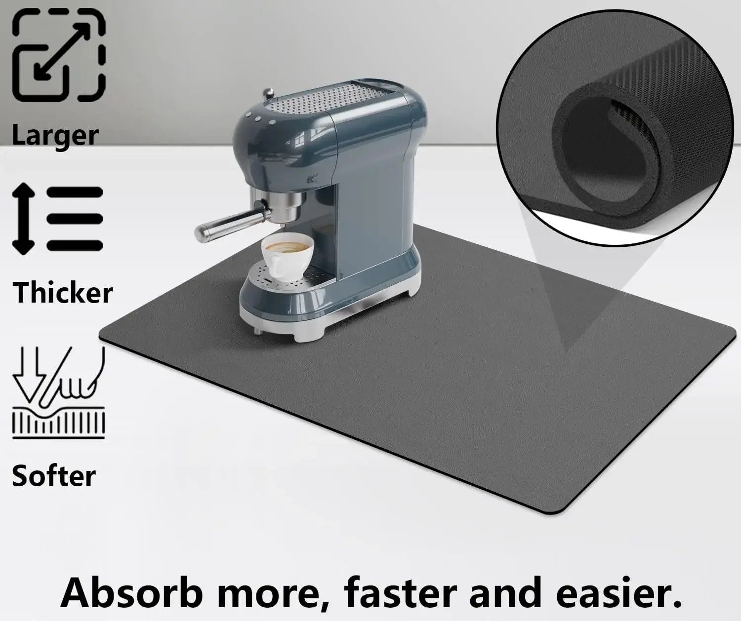 Coffee Bar Mat Super Absorbent Quick Dry Coffee Maker Mat Non Slip Rubber Back Kitchen Dish Drying Draining Station Placemat