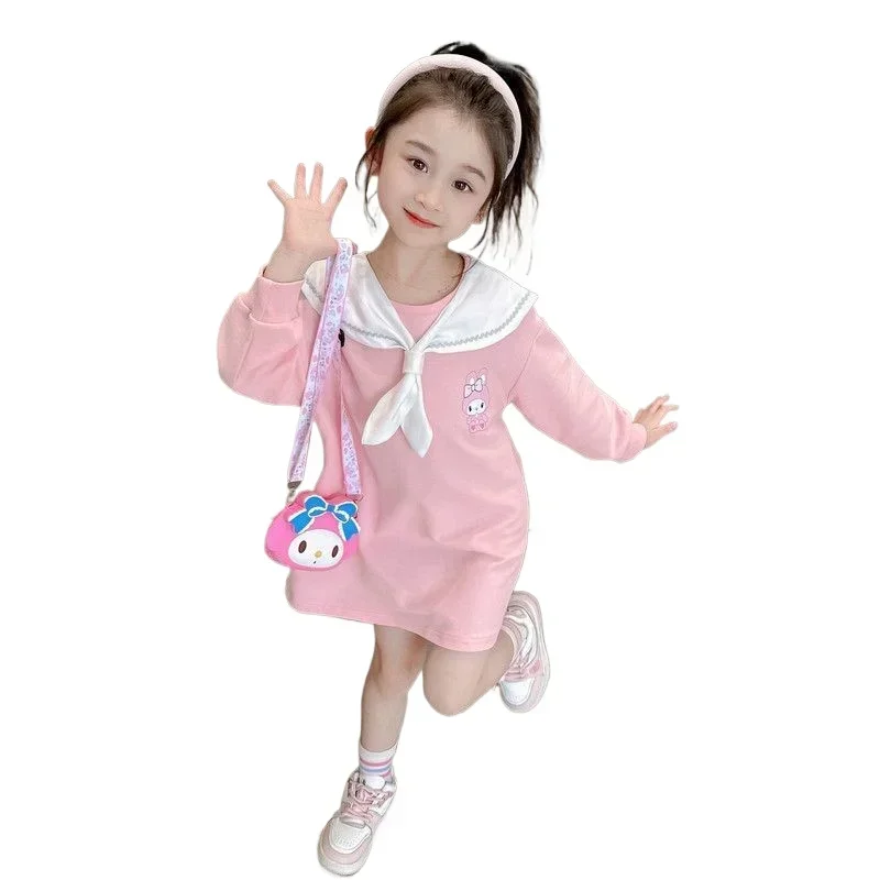 Girly Heart Kawaii Sanrio Kuromi Anime Long Sleeve Dress Cute Cartoon My Melody Princess Hooded Skirt Clothing Gifts for Girls