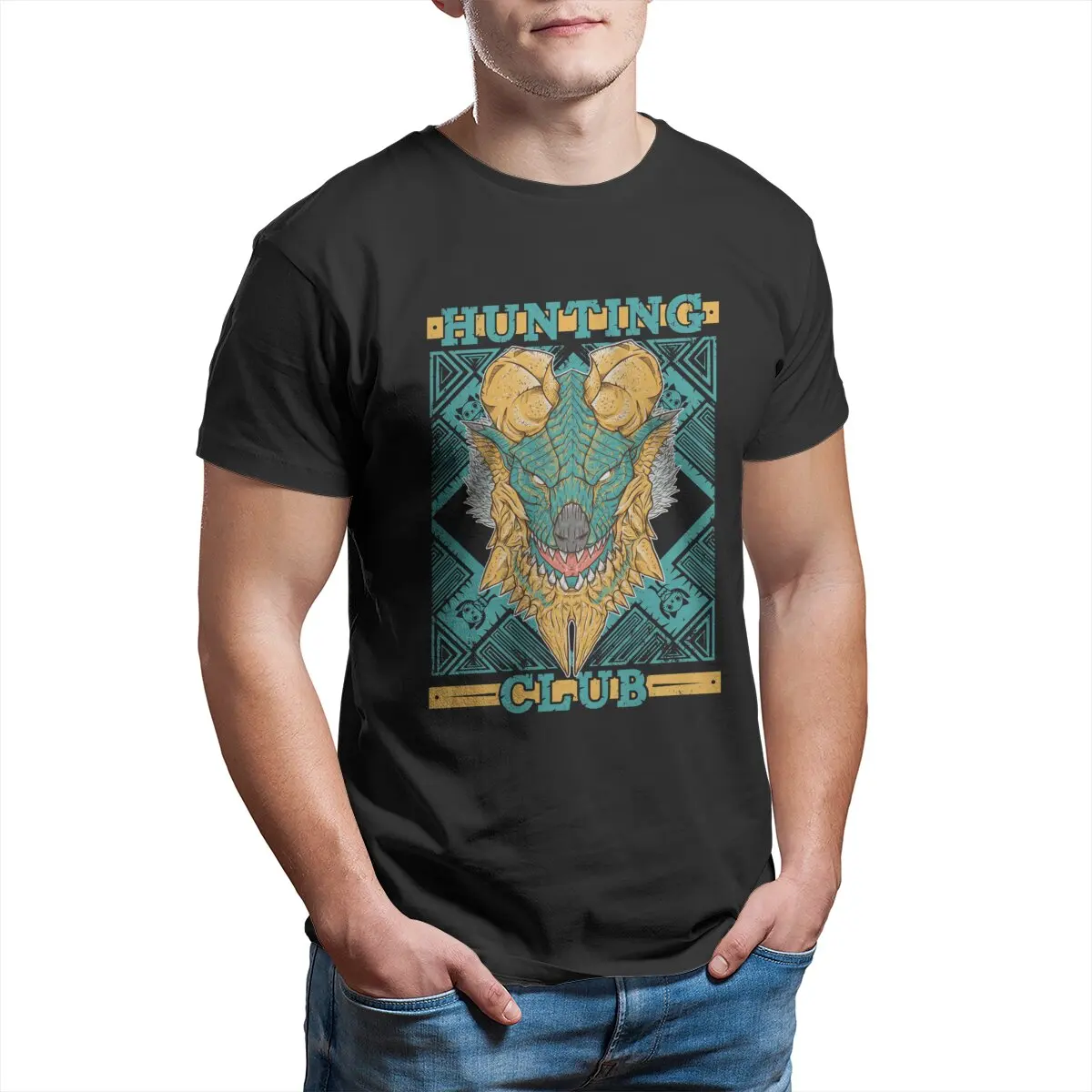 

Monster Hunter World Hunting Club Jinouga T-Shirts Men RPG Game Hipster Cotton Tee printed Gift Idea Clothing