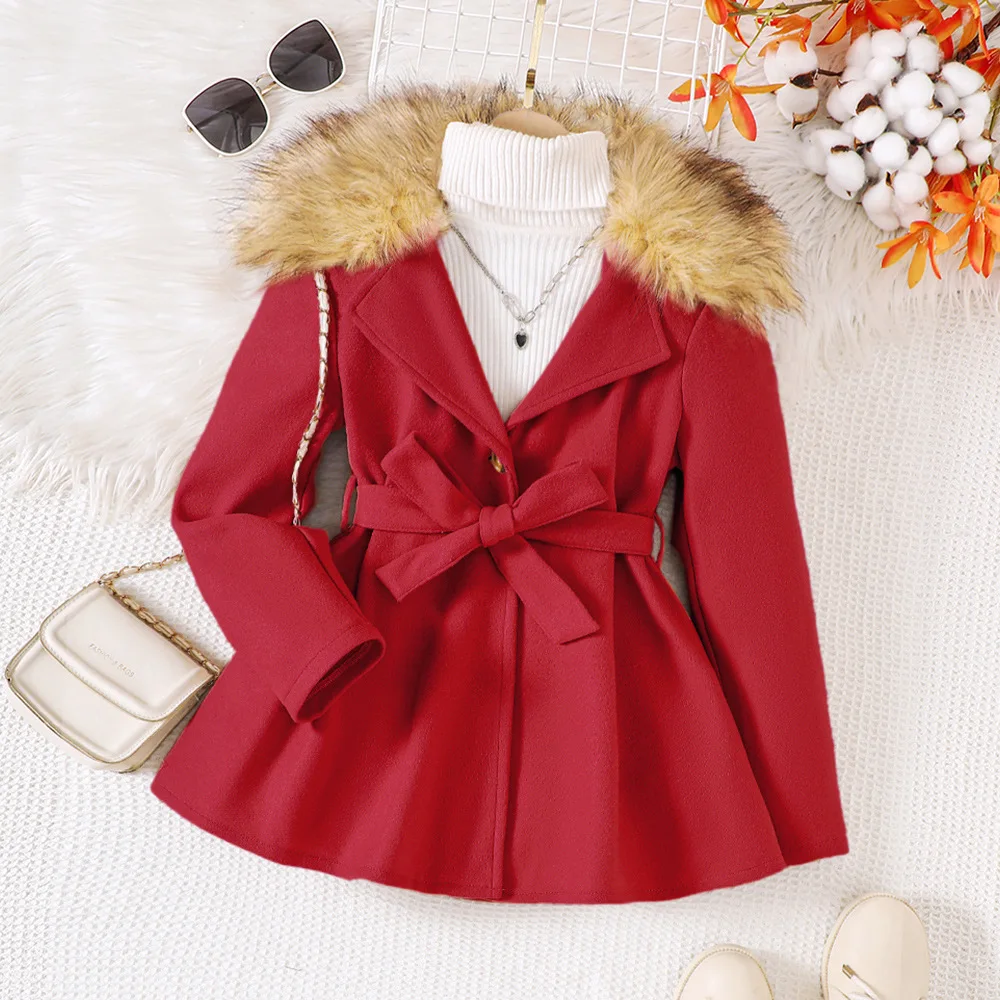 Children's Coats Girls' Winter Woolen Coat with Large Lapels Kids Clothes for Girls Baby Girl Winter Clothes Kids Jacket image 3