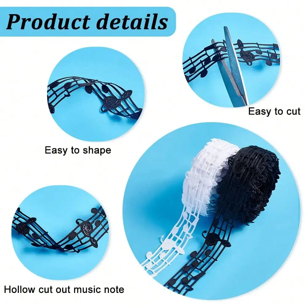 2/4/10 Yards Musiknoten-Band für Musikpartys, Pinnwand-Dekoration, Bastelbänder, Kleidungszubehör für DIY Handgemachte Verpackungsdekoration – Detail 7
