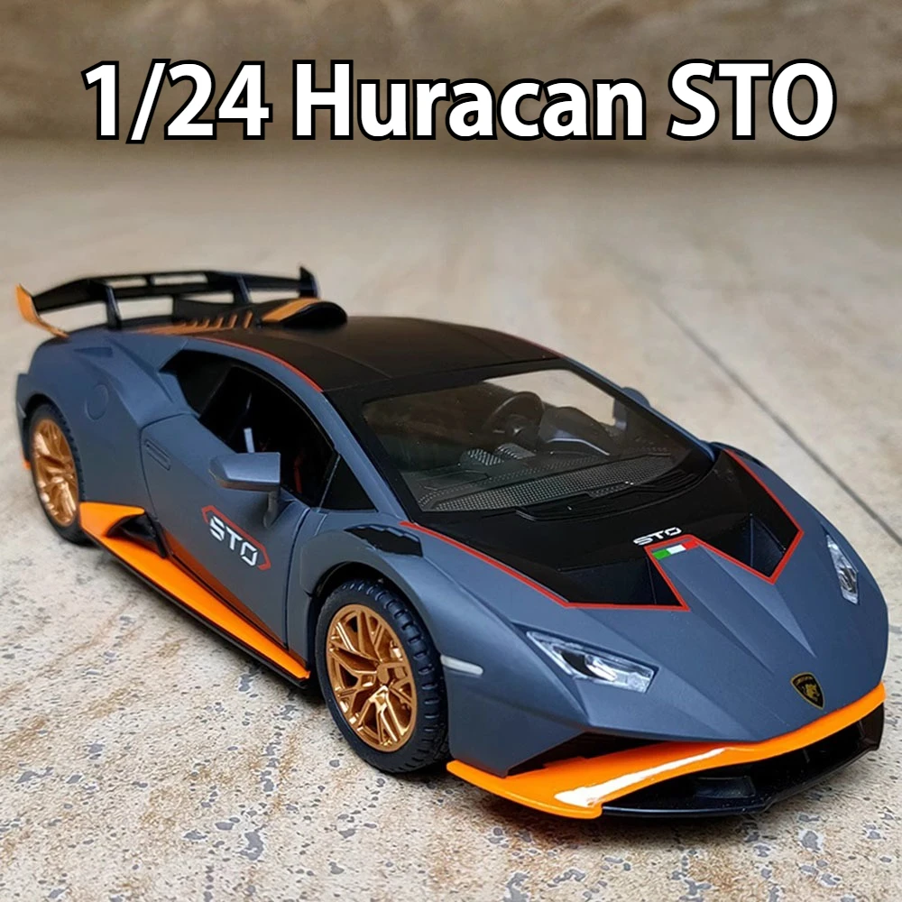 1/24スケール ウラカンSTO 2021 合金製モデル スポーツカー おもちゃ ダイキャストメタル プルバック式 サウンドライト付き 車 子供向けギフト コレクション