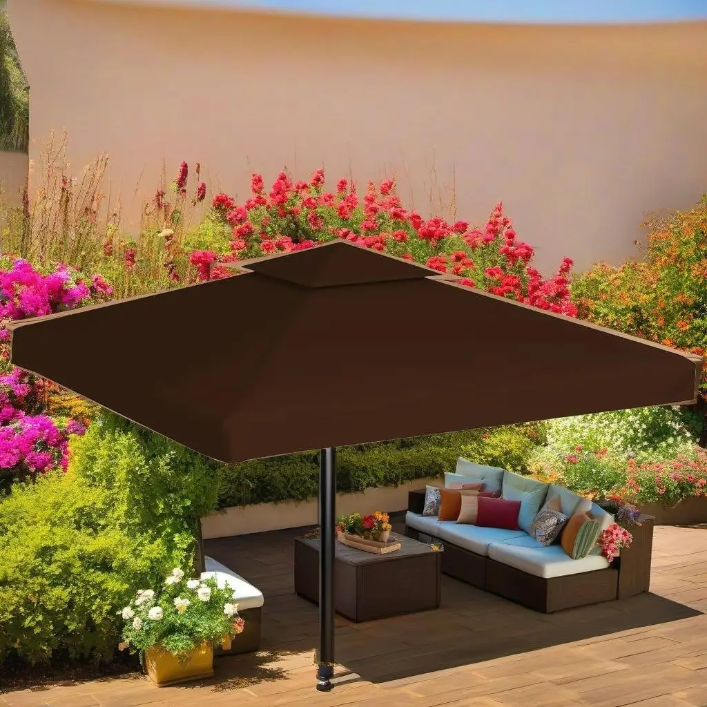 3x3m Brown 2-Tier Gazebo Canopy Cover 310g/m² Waterproof Outdoor Shelter