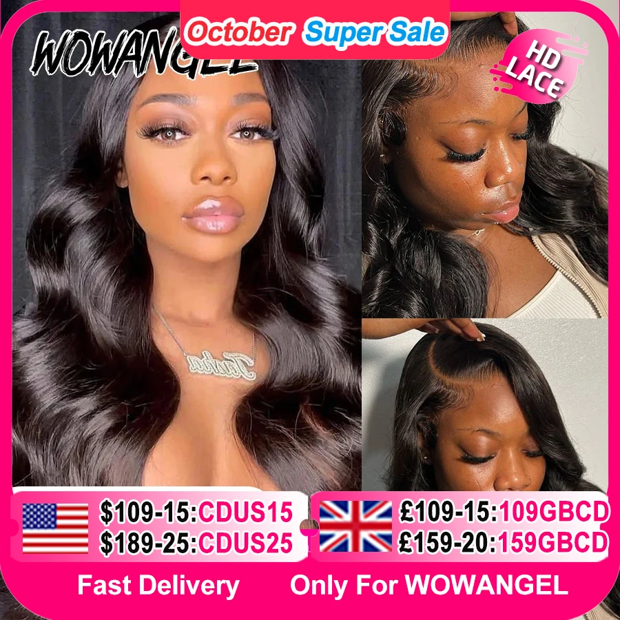 Wow Angel 13x6 HD Parrucche Anteriori Del Merletto 250% Dei Capelli di Remy Dell'onda Del Corpo Parrucche Dei Capelli Umani HD Parrucche Del Merletto Pre Pizzicate Indossare Per Le Donne parrucche