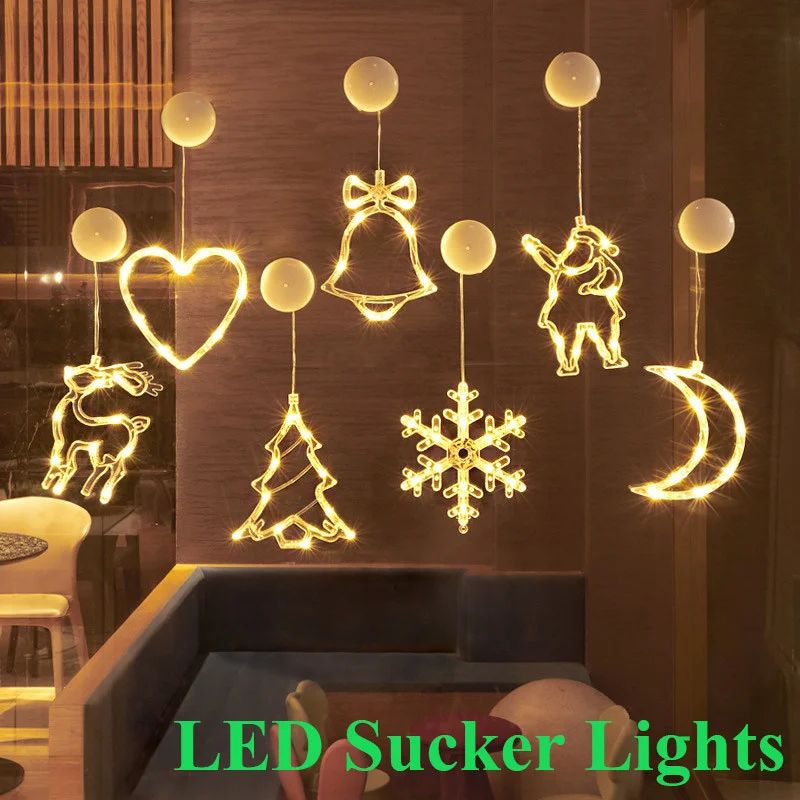 

Creative LED Snowflake Stars Santa Claus Fairy String Lights Battery Powered Christmas Garland Sucker Lights for New Year Decor