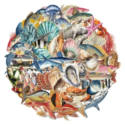 50PCS Marine Organisms Shark Shell Jellyfish Stickers Water Cups PET Handbooks Material Waterproof Stickers
