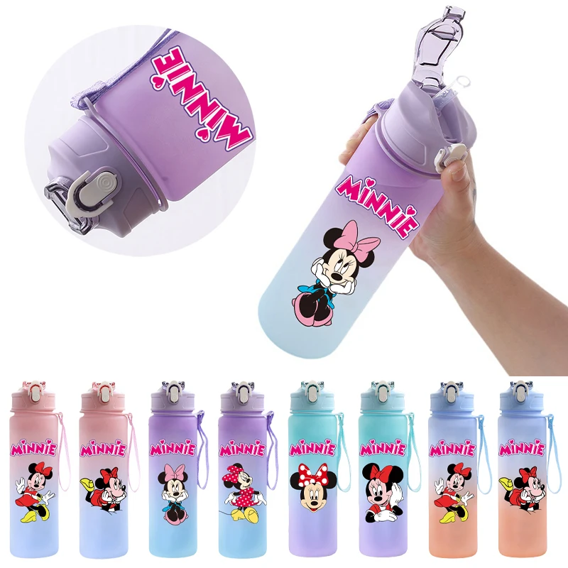 Minnie Straw Water Cup Bottle Sports Mickey Mouse Water Bottle 750Ml Large Capacity Camping Drinking Water Cup Christmas Gifts