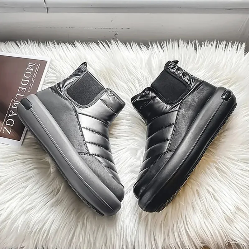 Winter Thick-soled Men\'s Boots Trendy Versatile Plus Velvet Warm Snow Boots Slip-on Walking Shoes Non-slip Male Outdoor Footwear